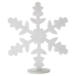 Glitzer Eiskristall, Schneeflocke in Weiß-Perlmutt zum Aufstellen, 15 cm