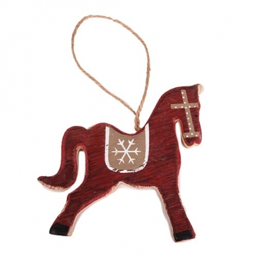 Holz Christbaumschmuck, Pferd in Rot zum Aufhängen, 19 cm
