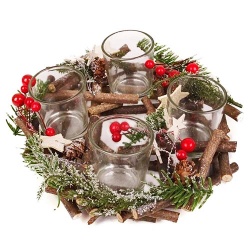 Adventskranz Weihnachtszauber rot, grün für 4 Teelichter, 22 cm