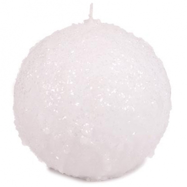 Große Kugelkerze Weihnachten, Schneeball in Weiß glitzernd, 12 cm