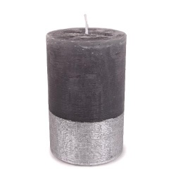 Stumpenkerze Rustic in Anthrazit/Silber, Weihnachten, durchgefärbt, 7 x 11 cm