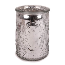 Windlichtglas Lilienmotiv verspiegelt in Silber, 10 cm