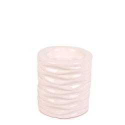 Kleiner Keramik Teelichthalter geriffelt in Weiß, 75 mm