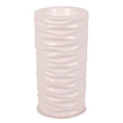Großer Keramik Teelichthalter geriffelt in Weiß, 14 cm
