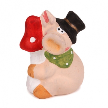 Gastgeschenk Silvester Glücksschwein mit Fliegenpilz, 60 mm