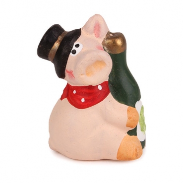 Gastgeschenk Silvester Glücksschwein mit Sektflasche, 60 mm