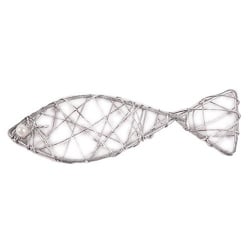 Draht Fisch zur Komunion, Konfirmation in Silber, mit Perlenauge, 70 mm