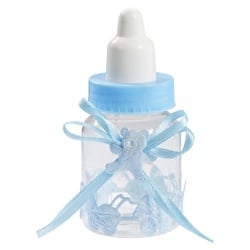 3 Bonbonieren Baby Trinkfläschchen, Taufe, in Hellblau, 90 mm