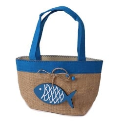 Jute Geschenke Tasche mit Fisch in Blau/Braun