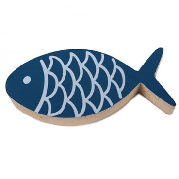 Großer Holz Fisch in Blau/Weiß, 13 cm