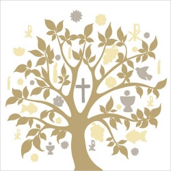20er Pack Servietten Kommunion, Konfirmation Baum in Gold, 33 x 33 cm