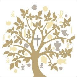 20er Pack Servietten Kommunion, Konfirmation Baum in Gold, 33 x 33 cm