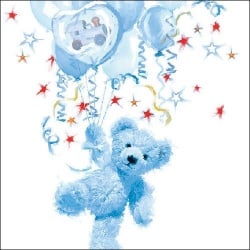 20er Pack Servietten Taufe, Teddy in Hellblau, 33 x 33 cm