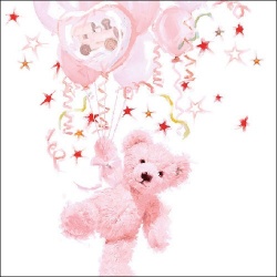 20er Pack Servietten Taufe, Teddy in Rosa, 33 x 33 cm