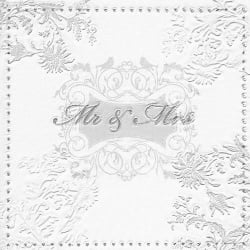 16er Pack Prägeservietten Hochzeit Mr & Mrs in Weiß/Silber, 33 x 33 cm