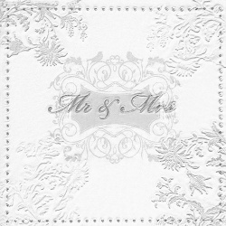 16er Pack Prägeservietten Hochzeit Mr & Mrs in Weiß/Silber, 33 x 33 cm