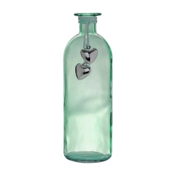 Glas Flaschen Vase mit Herzanhänger in Grün, 20,5 cm