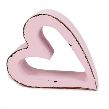 Holz Herz Shabby offen in Rosa, 75 mm