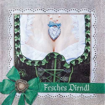 20er Pack Servietten Oktoberfest Dirndl & Bua, zweiseitig, 33 x 33 cm