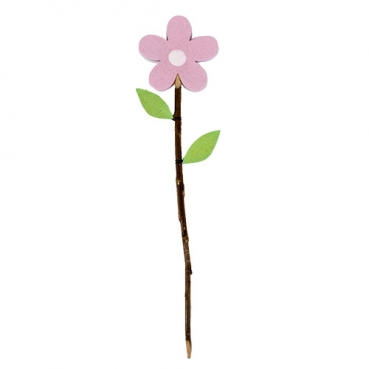 Deko Holz Blumen Pick in Rosa, 31 cm