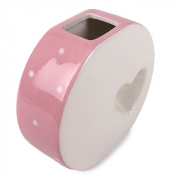 Keramik Vase Herz mit Punkten in Rosa glasiert, 12 cm