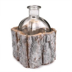 Glas Flaschenvase im Baumrinden-Gestell, 15 cm