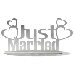 Metall Aufsteller Hochzeit -Just Married- mit Herzen in Silber, 20 cm