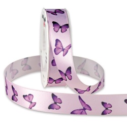 Satin Tischband Schmetterlinge in Flieder, 25 mm
