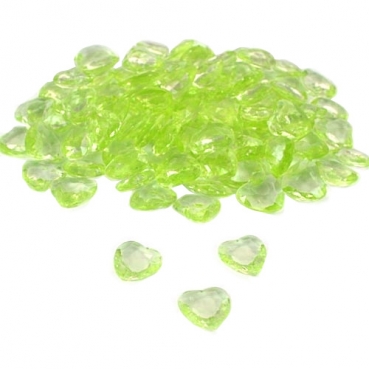 100 Deko Diamant Herzen in Hellgrün, 12 mm