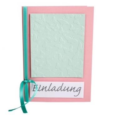 Einladungskarte Vintage Schmetterlinge, geprägt in Pastellfarben