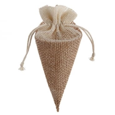 4 Jute Bonbonieren Schultüten, Vintage in Hellbraun/Creme, 14 cm