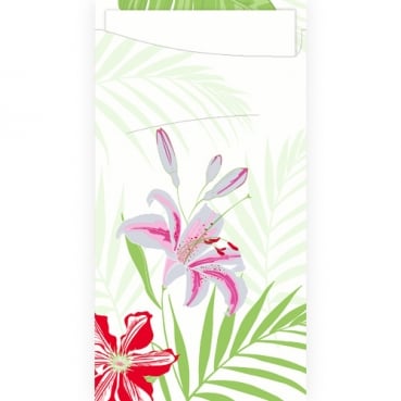 Duni Bestecktasche Sacchetto Tropical Lily mit Dunisoft Serviette, 11,5 x 23 cm