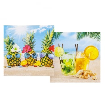 20er Pack Cocktail-Servietten Set 10 + 10, Strand Party, 25 x 25 cm