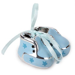 Keramik Baby Schuhe zur Taufe in Hellblau