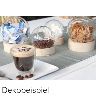 Windlichtglas, Kugelvase auf Holzsockel, 14 cm Windlichtglas, Kugelvase auf Holzsockel, 14 cm