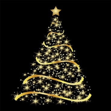 20er Pack Servietten Weihnachten, Strahlender Tannenbaum in Gold/Schwarz, 33 x 33 cm