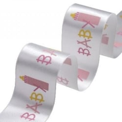 20 Meter Taufe Tischband Baby/Flasche in Rosa zur Tischdeko