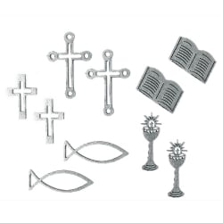 10 Holz Streuteile Christliche Motive in Silber