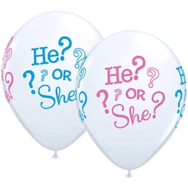 5 Luftballons Gender Reveal Party - Er oder Sie? - in Pink/Blau, 28 cm