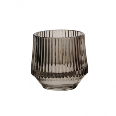Glas Windlicht Vintage, konisch, gestreift in Anthrazit, 80 mm