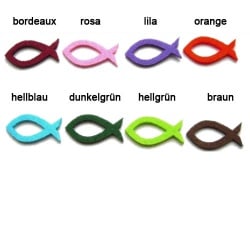 10er Pack Kommunion-Fische 60 mm aus Filz in 8 Farben 10er Pack Kommunion-Fische 60 mm aus Filz in 8 Farben