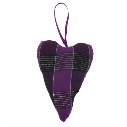 Stoffherz zum Aufhängen in Lila, kariert, 13 cm