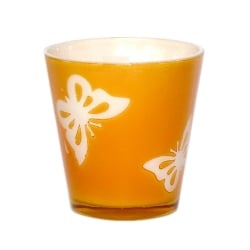 Teelichtglas mit Schmetterlingmuster in Orange