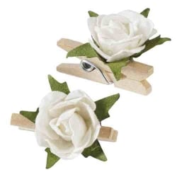 12 Mini-Rosen-Klammern in Weiß, 25 mm