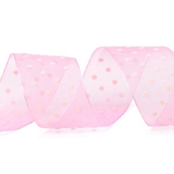24 Meter Tischband Taufe Organza Punkte in Rosa, 40 mm 24 Meter Tischband Taufe Organza Punkte in Rosa, 40 mm.