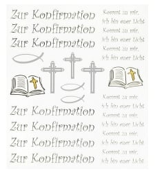 Klebe Sticker Zur Konfirmation mit Schriftzug und kirchlichen Motiven