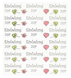 Klebe Sticker Einladung zur mit Schriftzug und Motiven