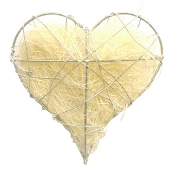 Draht Sisal Herz in Creme/Silber