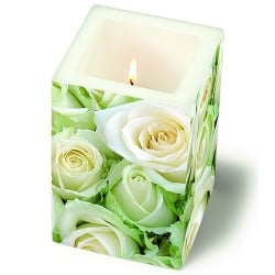 Eckige Kerze White Roses, 120 mm