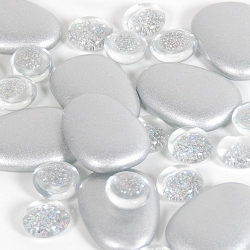 Glassteine und Glaslinsen Mix in Silber/Klar